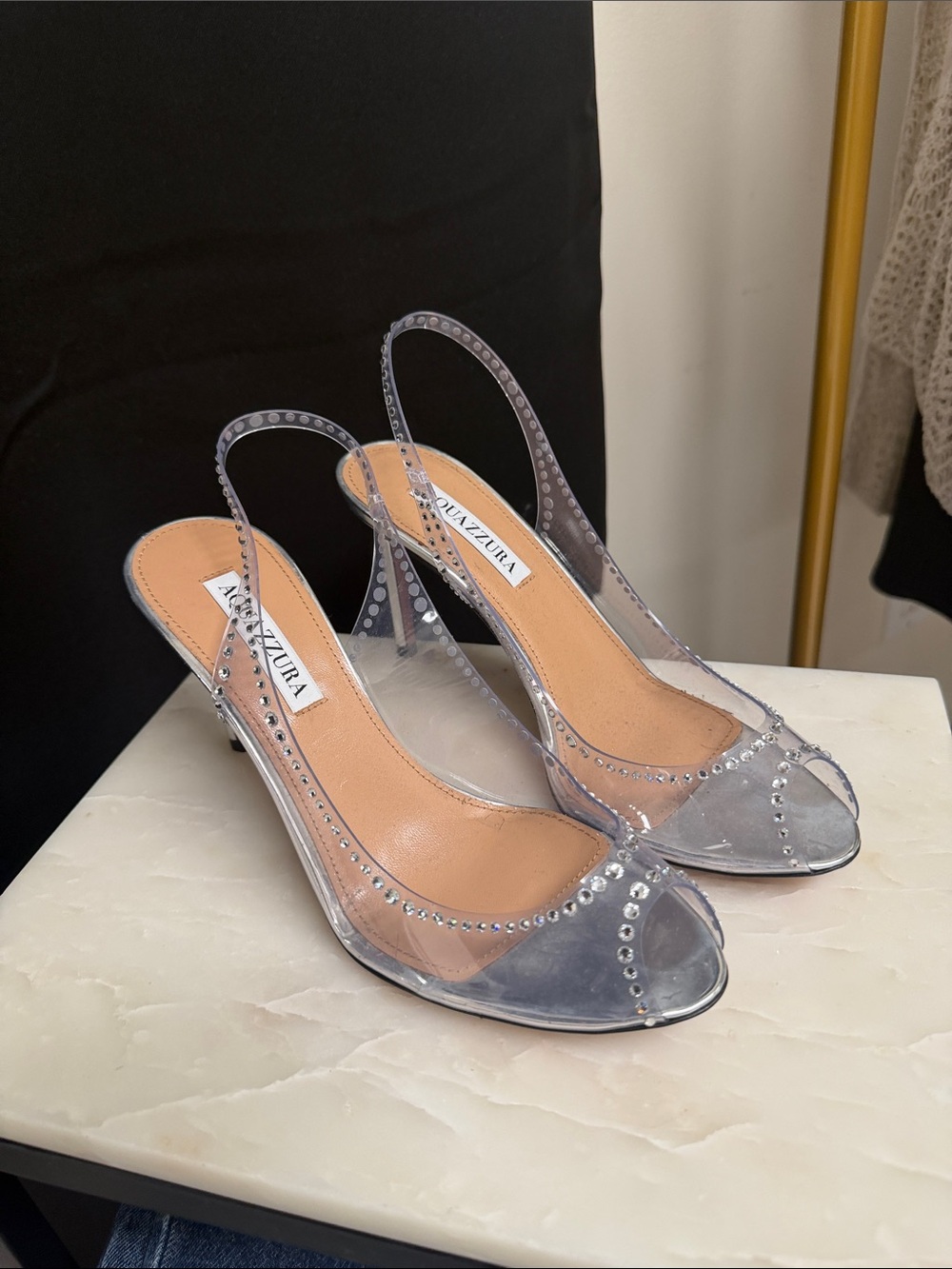 Aquazzura Clear PVC Slingback Heels with Crystal Studs
